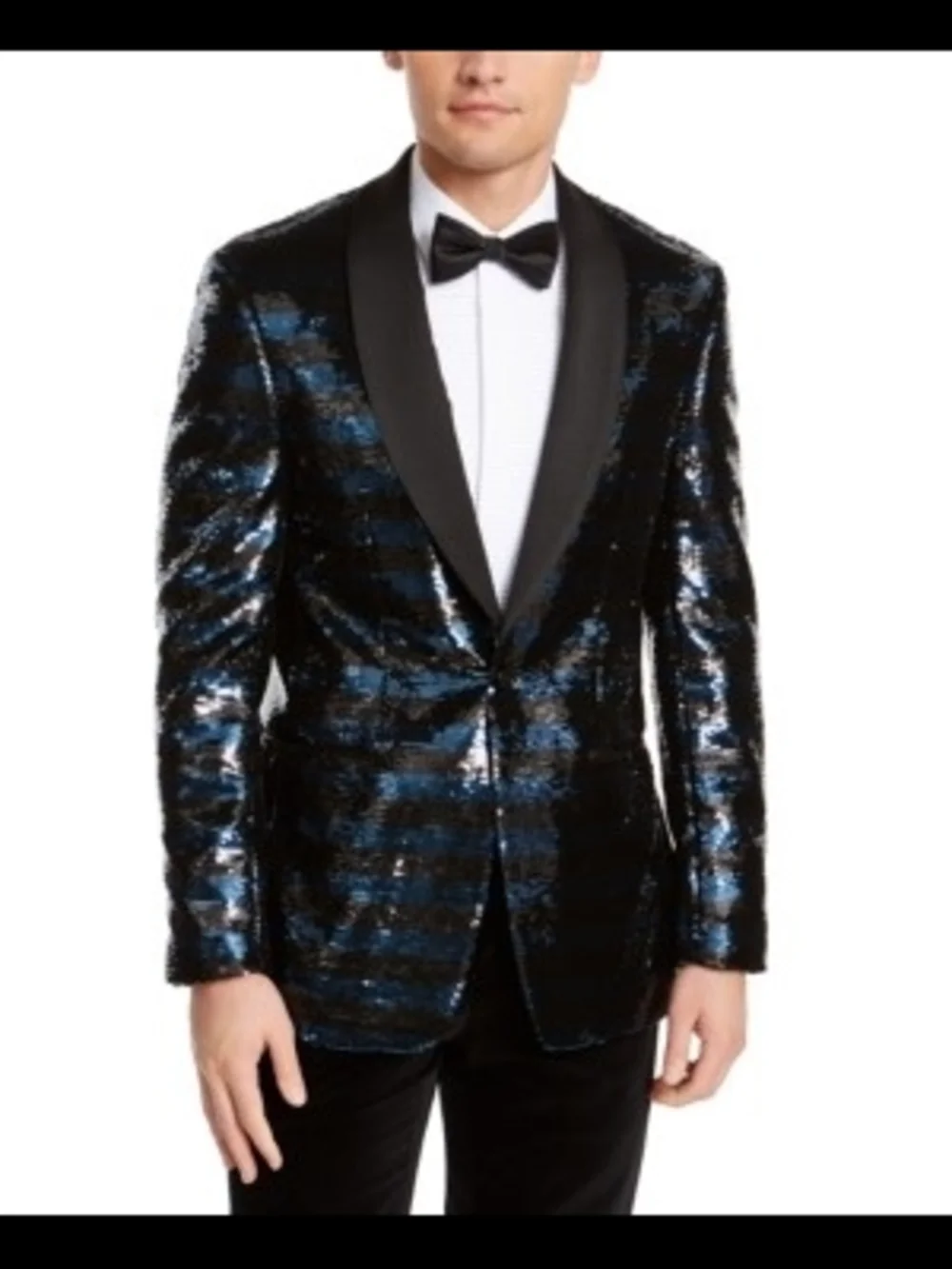 Mens Blazer Short Slim-Fit Striped Sequined 42